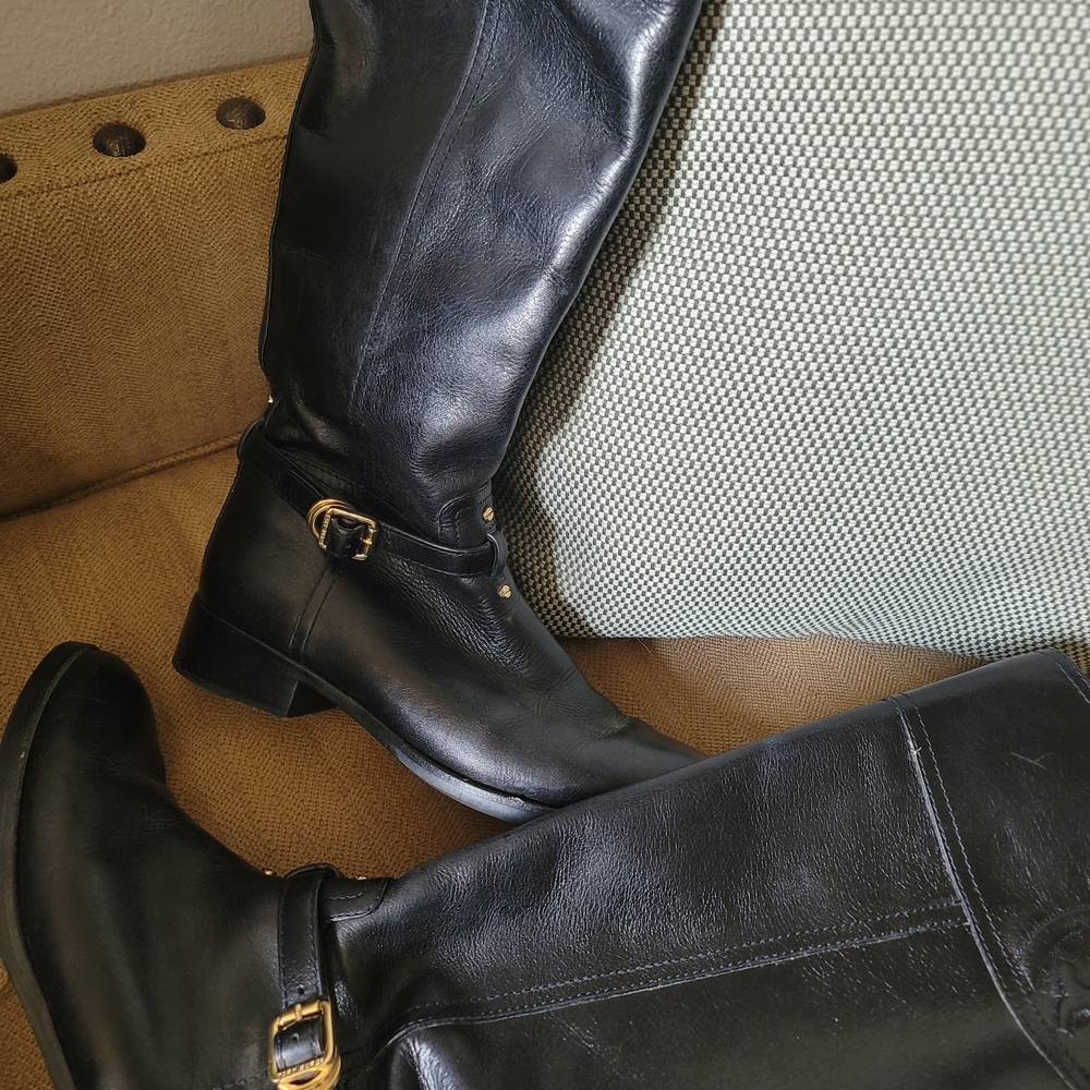 Tory Burch Marlene Black Leather Knee-High Boots - Picture 2 of 9